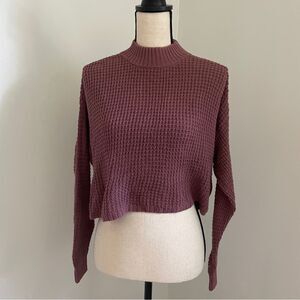 Hollister Mock Neck Oversized Waffle Knit Sweater XS Purple Boxy Crop Pullover
